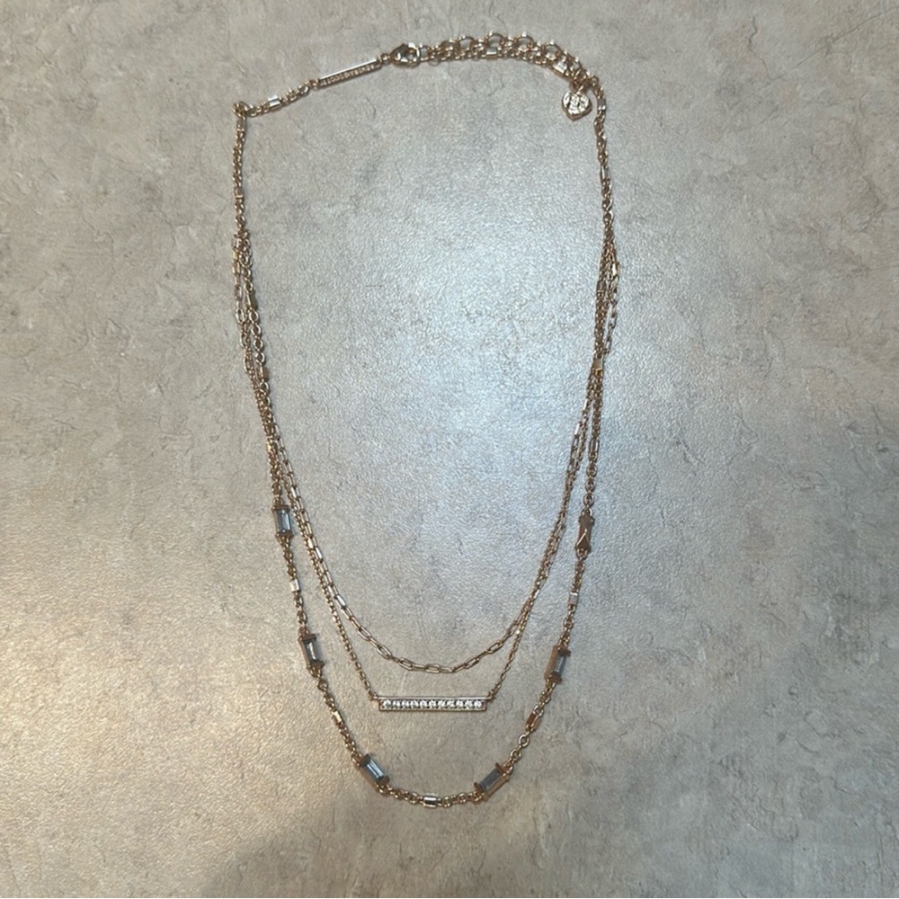 Kendra Scott Addison Triple Strand Gold Necklace w/ clear stones